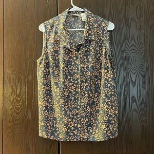 Villager Sport sleeveless blue with peach floral pattern. Size XL